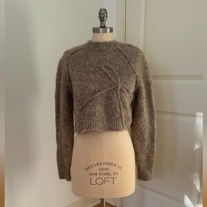 American Eagle Brown Bow Cropped Sweater